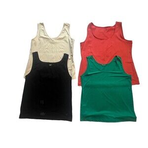 Bundle Of 4 Stretch Tank Tops Women’s XL - 22/24 Orange, Green, Ivory, Black EUC